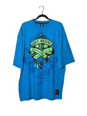 RUFF RYDERS Y2K Blue Graphic Tee - Men,Size XXL,Made in India,100% Cotton